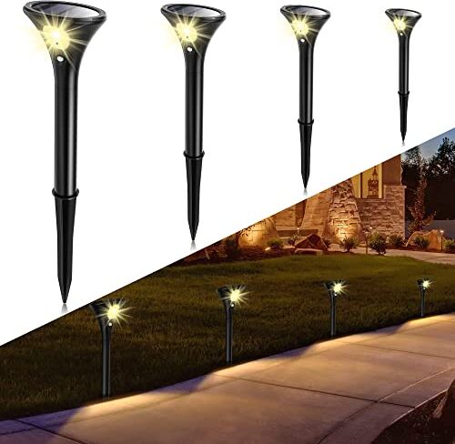 ARTINABS Luci Solari da Esterno Impermeabili Con Sensore di Movimento, Faretti Solari 2 Modalità di Luminosità, Fino a 20 Ore, Lampade Solari da Giardino per Piscina, Cortile, Vialetto