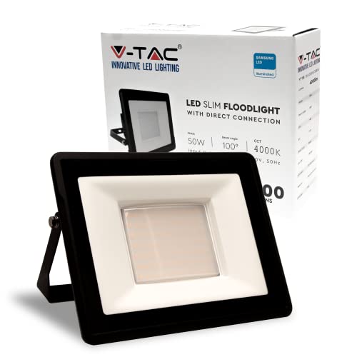 V-TAC Faro LED da Esterno 50W con Chip Samsung e Connettore Diretto, [ULTIMA GENERAZIONE], IP65, 4000 Lumen, Proiettore LED Esterno Colore Nero, Impermeabile, 4000K Luce Bianco Naturale,