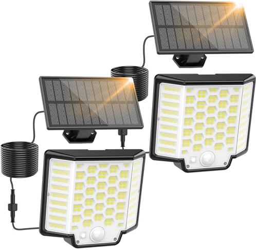 Collasis Luci Solari da Giardino, [186LED/3Modes] Faretto Led da Esterno Solare 270°Illuminazione con Sensore luci da Esterno IP65 Impermeabile Lampade Solari da Giardino per Garage, Pareti-[2 Pezzi]