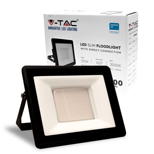 V-TAC Faro LED da Esterno 50W con Chip Samsung e Connettore Diretto [ULTIMA GENERAZIONE] IP65-4000 Lumen Proiettore LED Esterno Colore Nero Impermeabile 3000K Luce Bianco Caldo