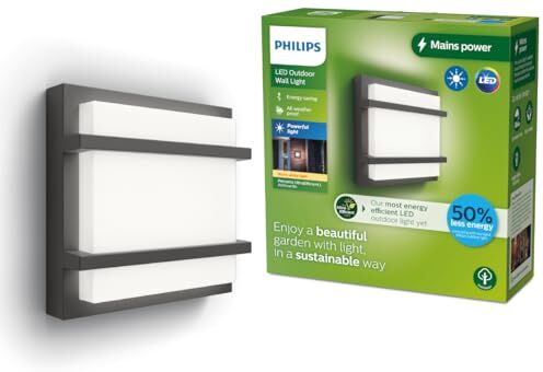 Philips Petronia Ultra Efficiente Lampada da Parete per Esterni, Luce Bianca Calda, 3.8W, IP44, Antracite