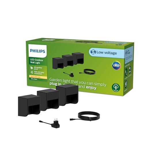 Philips LED GardenLink Grits Set di Lampade da Parete per Esterni, 3x1.5W, 24V, IP67, Nero