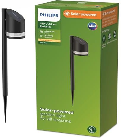 Philips LED Vynce Paletto Solare da Parete per Esterni, Rotonda, Luce Bianca Calda, 1.5W, IP44, Nero