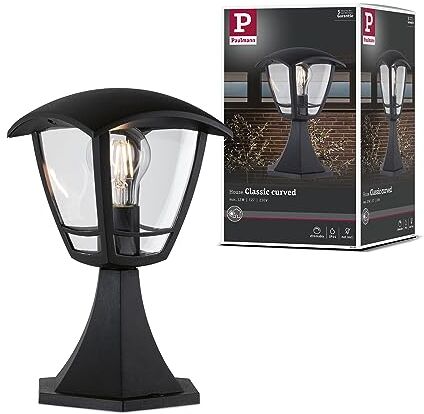 Paulmann Lampada da esterni mini paletto d’illuminazione Classic Curved IP44 dimmerabile illuminazione esterna chiaro, nero plastica E27