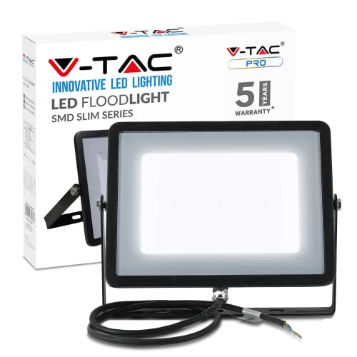 V-TAC Faro LED 100W, Slim Alluminio Nero Chip Samsung Smd Bianco Freddo 6400K