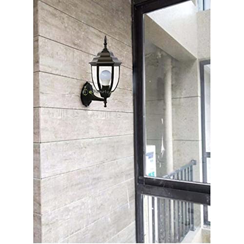 TOT ELECTRIC Applique da parete lanterna E27 bianco nero bronzo in vetro metallo design vintage verso l'alto verticale per esterno giardino (Nero)