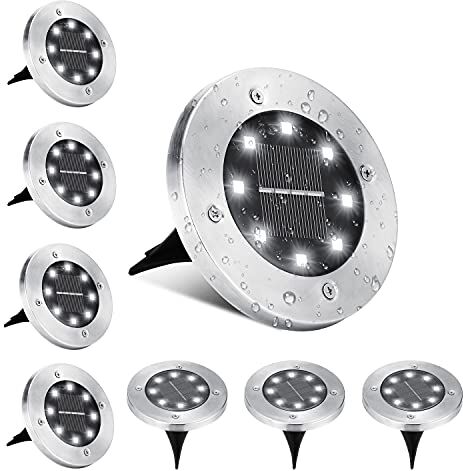 BrizLabs Luci Solari Giardino Esterno, 8 LEDs Luce Sepolta Lampada Solare da Esterno Faretti Led Solari Impermeabile Luci Terra Giardino per Prato Vialetto Scala Paesaggio, Bianco Freddo 8 Pezzi