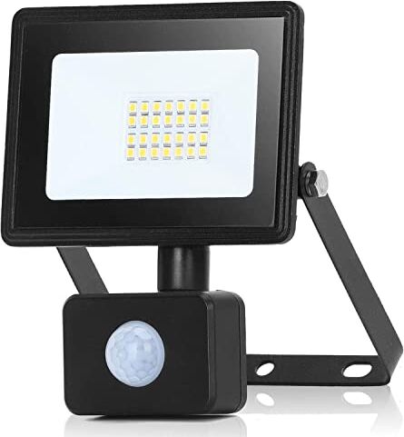 Aigostar Faretto con Sensore di Movimento,20W 2050 lumen Faro LED Esterno,Bianco Naturale 4000k,IP65 Impermeabile Faretti LED per Giardino, Cortile,Patio,Garage