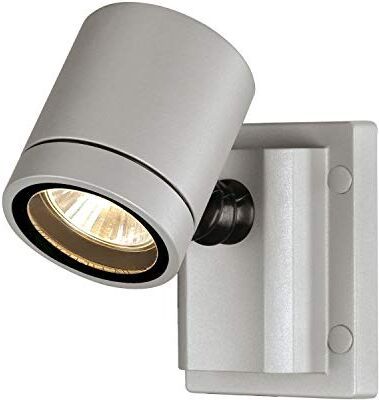 SLV Illuminazione per pareti, stradelli, ingressi, faretto LED plafone da Esterno, Lampada da Giardino / GU10 IP55 50W, MYRA Wall monofiamma Grigio Argento