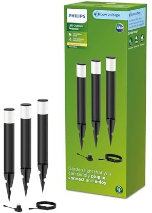 Philips LED GardenLink Purex Set di Paletti per Esterni, 3x1.5W, 24V, IP67, Nero