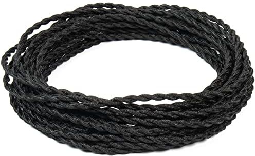 Fanton cavo elettrico tessile colore nero treccia seta 50mt 3G2,5 filo rivestito in tessuto vintage stile retrò per lampadari applique