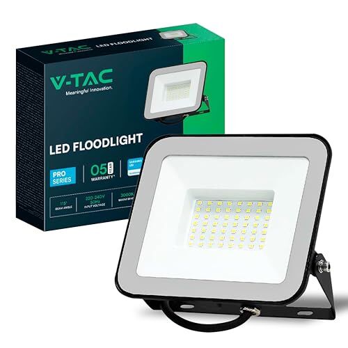 V-TAC Faro LED da Esterno 50W [CHIP SAMSUNG] 4270 Lumen IP65 Proiettore Faretto LED Esterno Colore Nero per Casa, Giardino, Garage Impermeabile Fari LED Luce Bianca Fredda