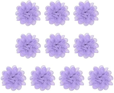 PATIKIL 3,9" Chiffon Fiori, 10pz Rete Tessuto Fiori Cucito Tessuto Applique Fascia Abbellimenti per Fai-da-te Lavorazione Matrimonio Decorazioni, Lavanda