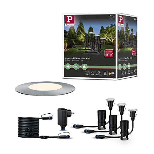 Paulmann Plug & Shine -Set di 3 faretti LED per Esterni, 3000 K, 3 x 2,5 W, 24 V,  2.5 W, Argento, 500 x 5.5 x 4 cm