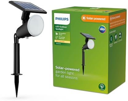 Philips LED Jivix Faretto Solare da Terra per Esterni, Luce Bianca Calda, 1.4W, IP44, Nero