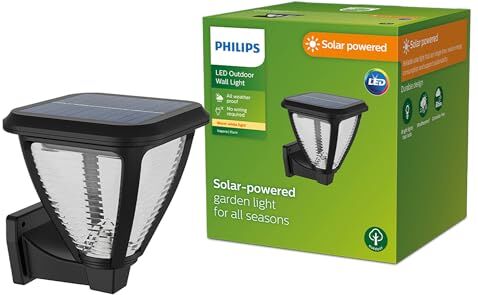 Philips LED Vapora Lampada Solare da Parete per Esterni, Luce Bianca Calda, 1.5W, IP44, Nero