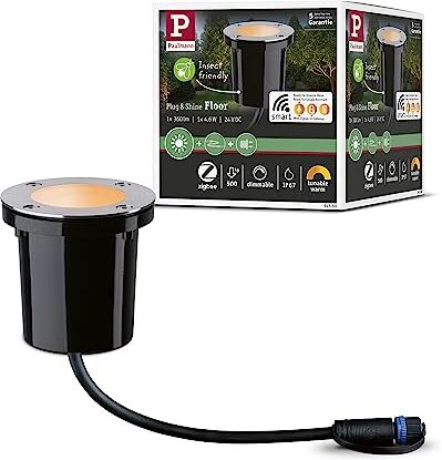 Paulmann Floor CCT  LED per Esterni Smart Home Zigbee faretto da Incasso a Pavimento 1m IP65 Regolazione del Bianco 1x4,6 W dimmerabile 2000K 4.6 W, Nero, Acciaio Legato