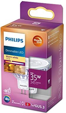 Philips Faretto LED, Equivalente a 35W, Attacco GU5.3, Luce Bianca Calda, Dimmerabile, Fascio di Luce 36°