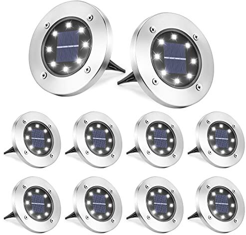 Qedertek 8 Pezzi Luci Solari Giardino Esterno, 8 LEDs Faretti led Luce Sepolta Bianco Lampada IP65 Impermeabile Luci Terra per Prato Vialetto Scala Paesaggio