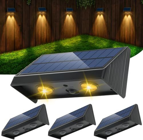 Weinsamkeit Lampada da Parete Esterno a Energia Solare, 4Pcs Luce Solare LED Esterno con Pannello Solare Lampada Solari da Parete IP65 Impermeabile Lampada Solare per Giardino Cortile Veranda Garage