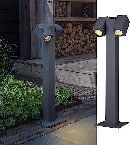 SLV Terra Illuminazione vialetti, pareti, ingressi, Lampada LED da Giardino per Esterni / GU10 IP44 7W, Theo PATHLIGHT Doppio QPAR51 Antracite