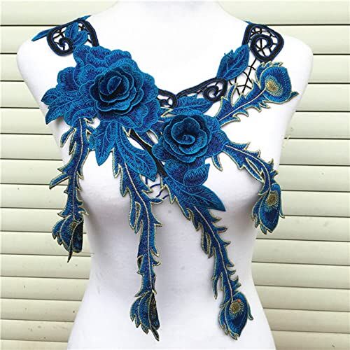 LUKNFYU 1 pz Tessuto Del Fiore Del Merletto di Cucito Applique Del Merletto Del Collare Scollo Del Collare di Applique Fai Da Te Scollo Accessori Per il Cucito 01-09-CH blu