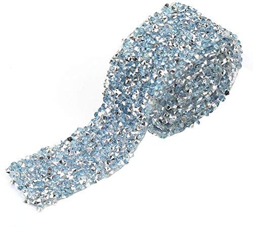 ViaGasaFamido Rotolo di Nastro diamantato, 1 iarda 30mm Rotolo di Diamante a Maglie Avvolto Sparkle Strass di Cristallo Strass Decorazione per Abiti da Ballo Cintura Applique Clip per Capelli(Azzurro)