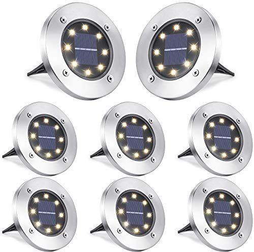 LYHOPE 12 Pezzi Luci Solari Giardino Esterno, 12 LEDs Faretti Sepolta Bianco Caldo Lampada IP65 Impermeabile Terra per Prato Vialetto Scala Paesaggio