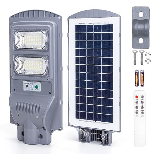 Aigostar Lampione Solare da esterno con Sensore di Movimento,Faro LED esterno con pannello solare da 100W con Telecomando,Faretti Solari Impermeabile IP65 6500K,Per Cortile,Strada(Senza staffa)