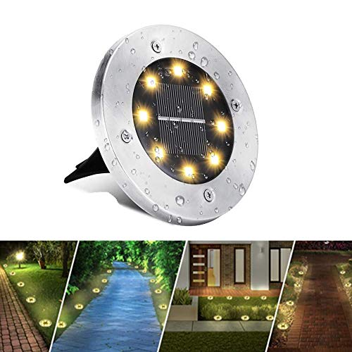 BrizLabs Luci Solari Giardino Esterno, 8 LEDs Faretti led Solari Luce Sepolta Bianco Caldo Lampada Solare da Esterno Impermeabile Luci Terra Giardino per Prato Vialetto Scala Paesaggio, 1 Pezzi