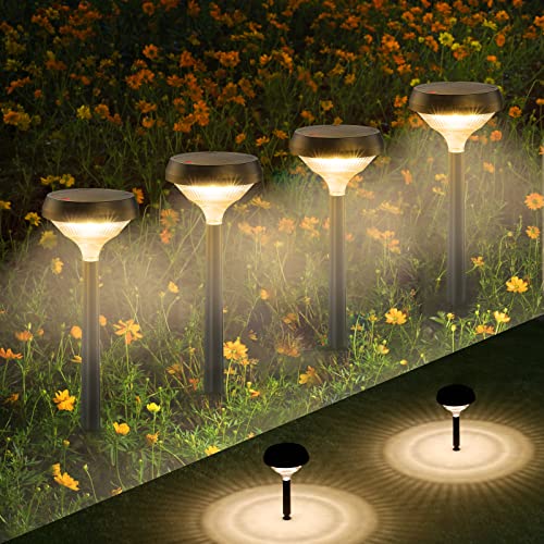 Linkind Venus Luci Solari da Giardino Esterno, Lampade Solari con Sensore di Luce, 3 Modalità di Illuminazione, IP54 Impermeabili, Bianco Caldo (4 Pezzi)