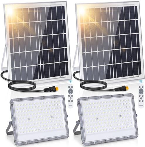 Aigostar -Faretto led esterno con pannello solare,200W,luce bianca 6500k.Super luminosa faro con pannello solare.Grado di Protezione IP65/IK08, Faretto solare con telecomando è funzione timer,2 Pezzi