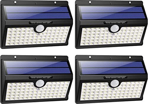 HETP Luci Solari Esterno, 78 LED Super Luminosa Lampada Solare esterno【Confezione da 4】 Sensore di Movimento Impermeabile Wireless da Parete con 3 Modalità Lampade Solari di Sicurezza per Giardino