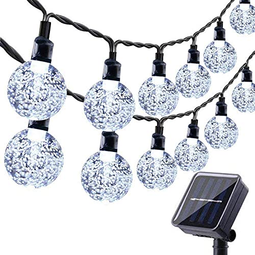 Moxled Catena Luminosa Esterno Solare, 11M 60 LED Luci Solari Esterno Impermeabile, 8 Modalità Cristallo Globo Lucine Decorative ad Energia Solare per Giardino, Patio, Festa (Bianco)