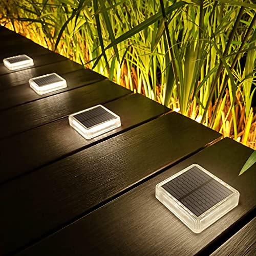 Lacasa Luci Solari Giardino, 4 Pezzi 30LM LED Lampada Solare da Esterno IP68 Impermeabile Luci per Sentieri Auto On/Off Luce Solare per Ponte Passo Vialetto Scale, Bianco Naturale 4000K Quadrato