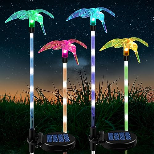 Fohil Lampade Solari da Giardino, 4 Pezzi Luci Solari Colibrì LED, Luce Solare Esterno Decorazione da Giardino Impermeabile Decorazioni di Natale Prato, Giardino, Regali di Compleanno Per le Donne