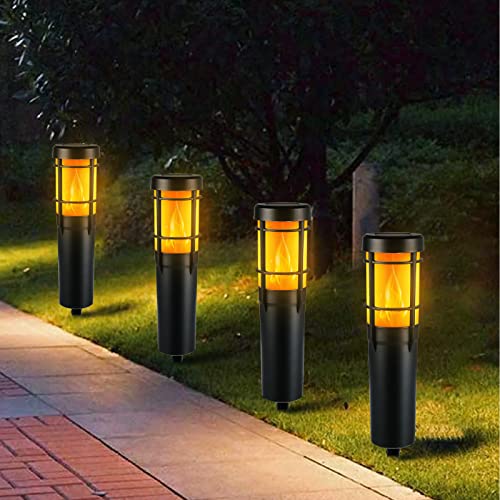 ZWOOS Set di 4 Luci Solari per Vialetti con Fiamme Realistiche, Luci Solari Esterno LED per Giardino, Terrazza, Cortile, Prato, Impermeabili IP65 Si accendono per tutta la notte