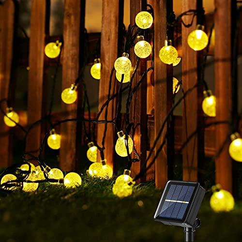 PhilzOps Catena Luminosa Solare Esterno, 13.8M 60 LED Bianco Caldo Globo Cristallo Luci Solari 8 Modalità Impermeabile Stringa Luci per Esterni Giardino Terrazzo Matrimonio Festa Natale Decorazione