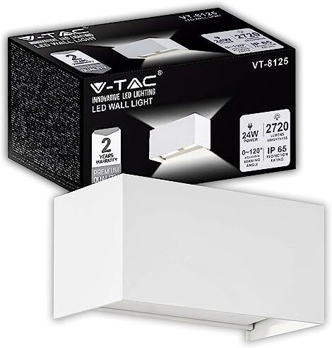 V-TAC Lampada da Parete Rettangolare per Esterno o Interno 24W Applique da Parete Bianca Lampada Muro Doppio Fascio Luminoso per Giardino, Terrazzo, Balcone IP65 Luce Calda