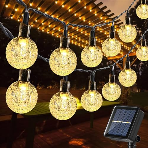 Moxled Catena Luminosa Esterno Solare, 11M 60 LED Luci Solari Esterno Impermeabile, 8 Modalità Cristallo Globo Lucine Decorative ad Energia Solare per Giardino, Patio, Festa (Bianco Caldo)