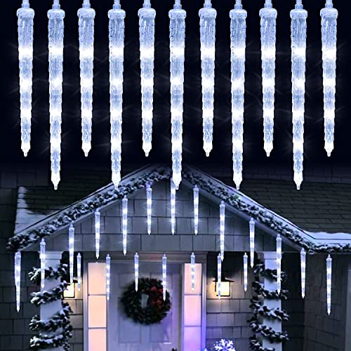 Joomer Luci Natale Esterno, 20 Ghiaccioli 90 LED Tenda Luminosa Bianco Freddo con Timer, 8 modalità Tenda di luci LED, Luci Natalizie per Gronda, Finestra, Casa, Cortile Decorazione