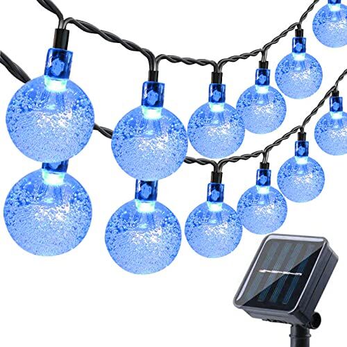 Moxled Catena Luminosa Esterno Solare, 11M 60 LED Luci Solari Esterno Impermeabile, 8 Modalità Cristallo Globo Lucine Decorative ad Energia Solare per Giardino, Patio, Festa (Blu)