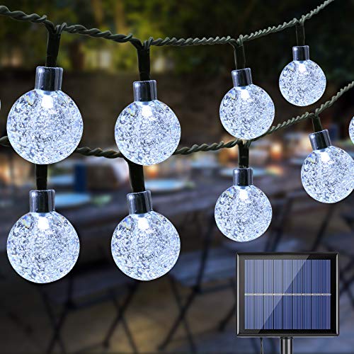 BrizLabs Catena Luminosa Esterno Solare,  20M 100 LED Lucine Decorative Cristallo Globo Impermeabile Stringa di Luce Solari Decorative per Giardino Patio Cortile Matrimonio Festa Natale, Bianco Freddo