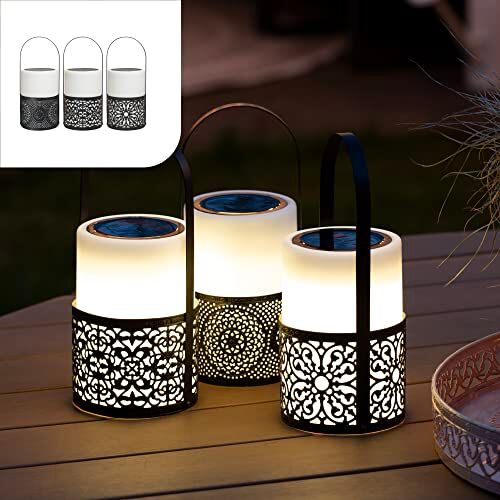 Gadgy Luci Giardino Energia Solare   Set Di 3   Candele A Energia Solare   Lanterna Con Batteria Per Uso Esterno   Lampade A Led   Colore Bianco E Nero