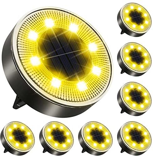 aneeway Luci Solari Esterno Giardino, 8 Pezzi 8 LEDs Lampada Solare da Terra Bianco Caldo Faretti Led Solari da Esterno IP68 Impermeabile Luce Sepolta Giardino per Prato Vialetto Scala Paesaggio