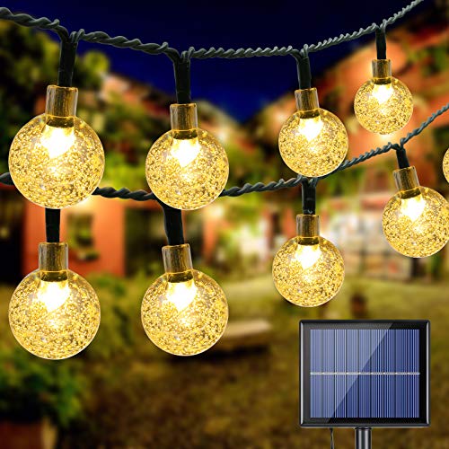 BrizLabs Catena Luminosa Esterno Solare,  20M 100 LED Luce Stringa Solari Cristallo Globo Impermeabile Lucine Led Decorative Interno per Giardino Patio Cortile Matrimonio Festa Natale, Bianco Caldo