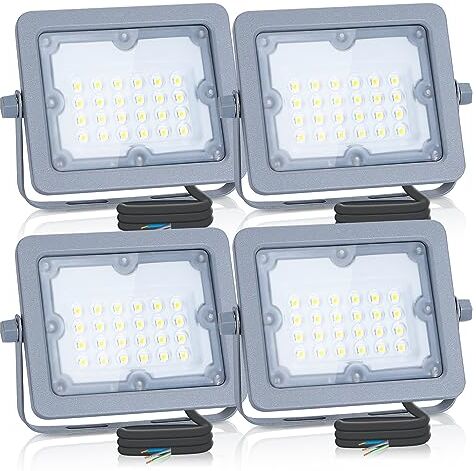 Aigostar LED Esterno, Proiettore da esterno 20W 6500K, Proiettore da esterno 1650LM impermeabile IP65 per cortile, giardino, garage, 4 pezzi