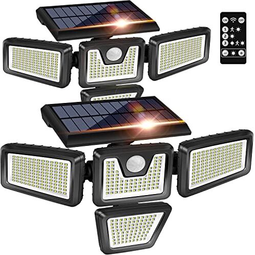 K KASONIC Kasonic Luci solari per esterni, con sensore di movimento a 392 LED, 4 teste, illuminazione grandangolare, impermeabilità IP65, luci di sicurezza, per veranda, cortile, giardino, vialetto, garage,