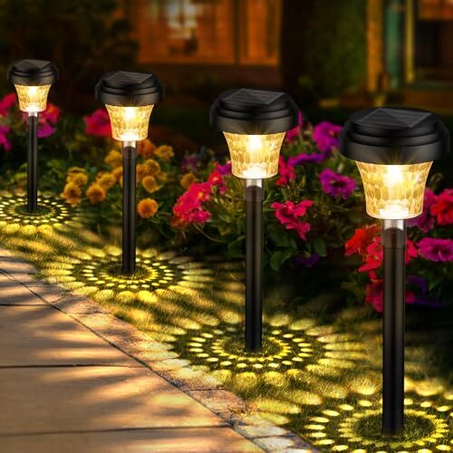 FOMYHEARD 8 Pezzi Luci da Esterno Giardino Solari, Lampade Solari da Giardino con Luce Calda e 7 Colori RGB, Illuminazione Luci Solare Esterno Impermeabile IP65 per Sentieri, Decorazione di Giardini