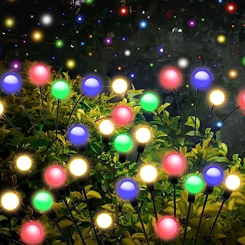 eaaerr Luci Solari Esterno, 2 Pezzi 6 LED Lampade Solari Lucciole IP65 Impermeabile Luce Solari Giardino Esterno per Patio, Giardino, Balcone, Sentieri,Cortili, Prato Decoratio (Multicolore)